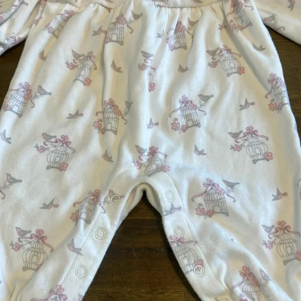 Janie and Jack Jumpsuit Bird Cage Cottagecore Ruffle Baby 0-3 months Pink